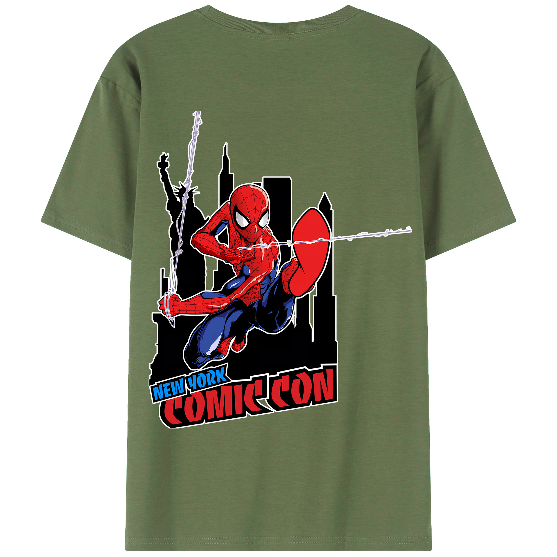 （画像用） Spider Man スパイダーマン 綿100％ メンズ半袖Tシャツ（バックプリント） 通気性